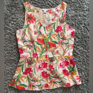 J. Crew Pink and Green Floral Tank Top